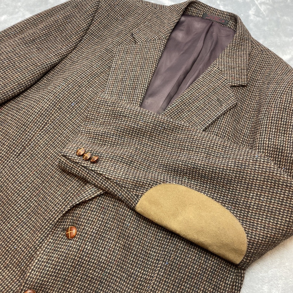 Boston Traders Mens 100% Wool‎ Tweed Sport Coat Jacket Sz 46L Brown Sleeve Patch